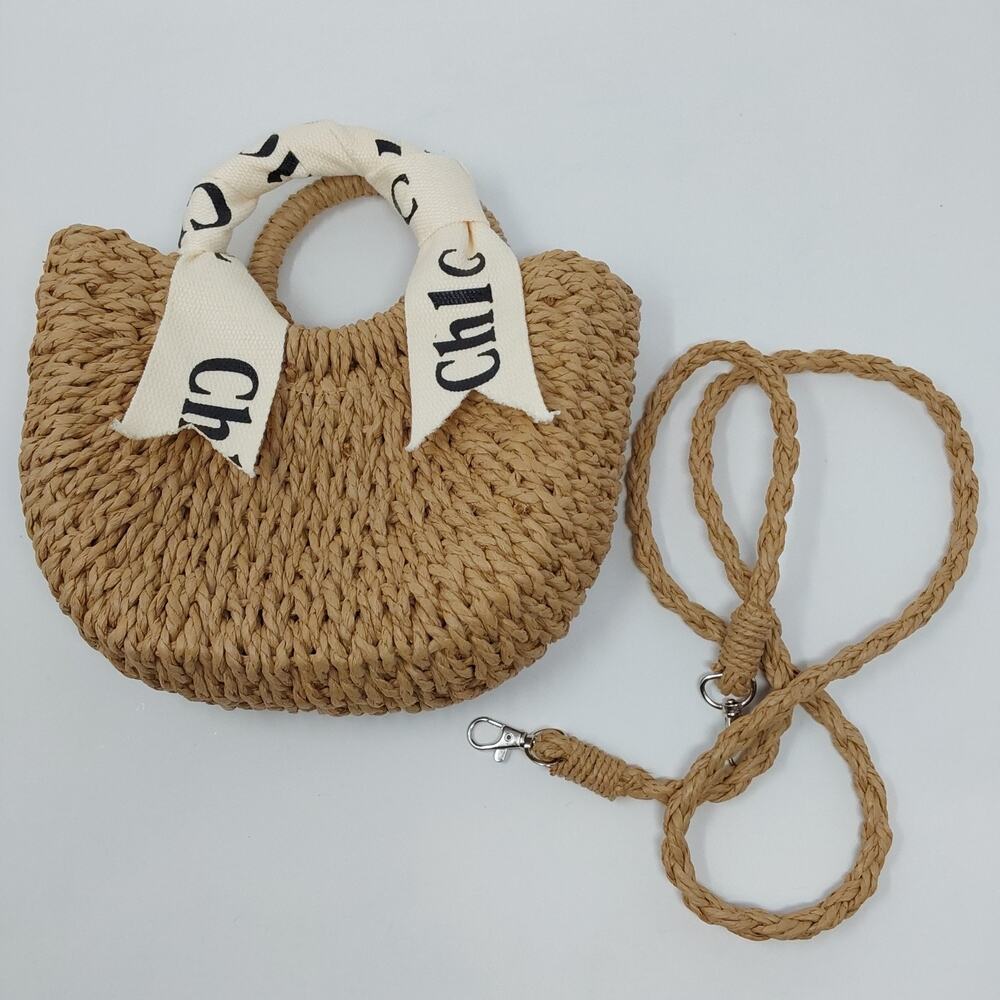 Women's Woven Straw Top Handle Crossbody Handbag Boho Beach Tote Tan
